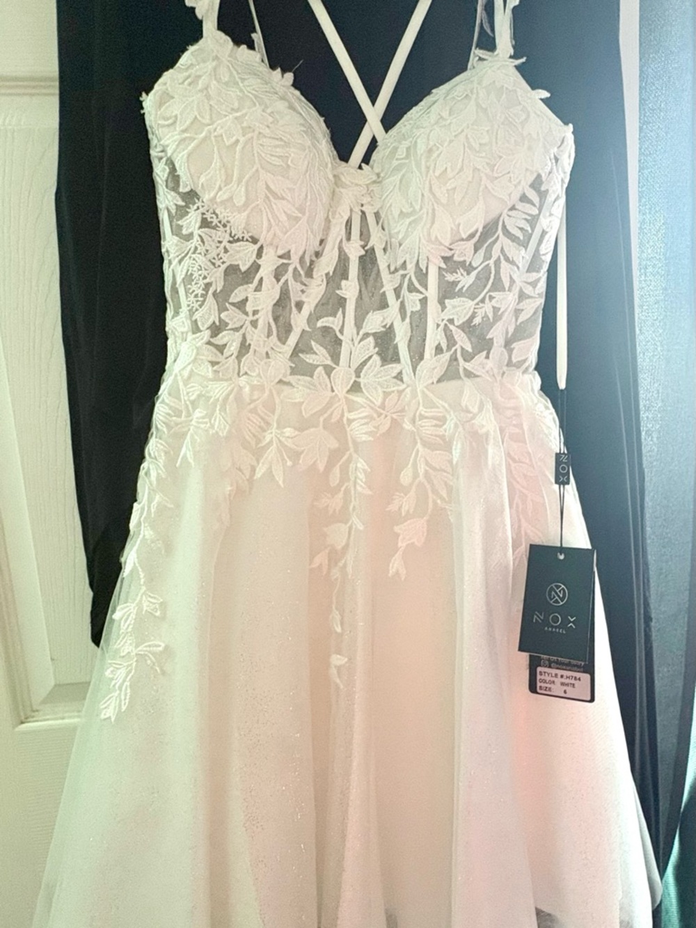NOX Floral Lace Illusion Bodice white Prom Dress/after party wedding dress